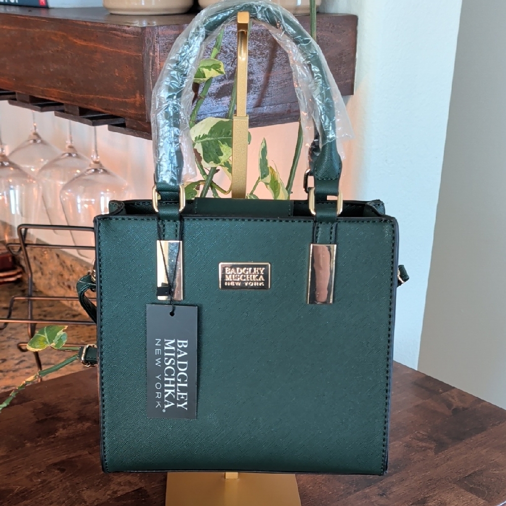 NWT Badgley Mischka Dark Green Satchel